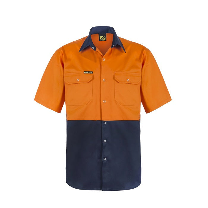 Workcraft WS3063 HiVis Two Tone Short Sleeve Cotton Drill Shirt with Press Studs
