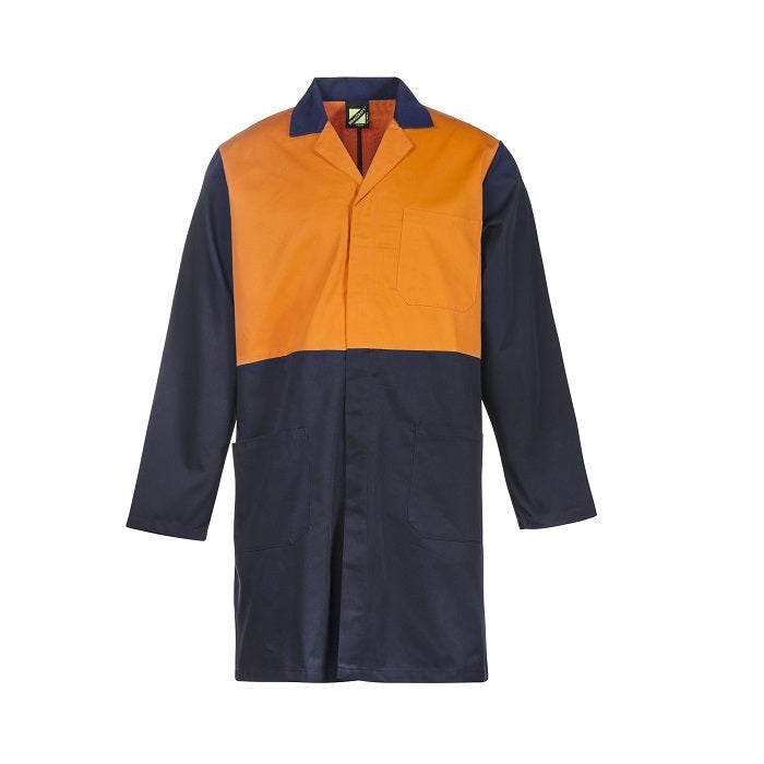 Workcraft WJ047 HiVis Two Tone Dustcoat with Patch Pockets- L/S - front view