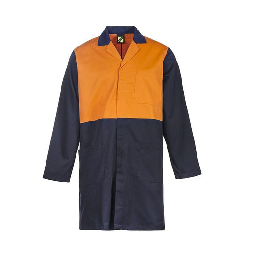 Workcraft WJ047 HiVis Two Tone Dustcoat with Patch Pockets- L/S - front view