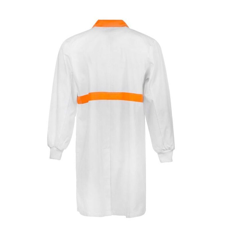 Workcraft WJ3085 Food Industry Dustcoat with Contrast Collar, Chestband, Internal Patch Pockets- Long Sleeve