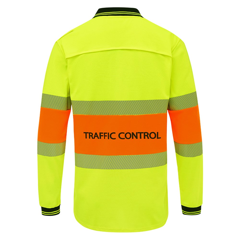 5004TCYO WORKIT Hi-vis Traffic control Long sleeve polo with reflective tape - back view