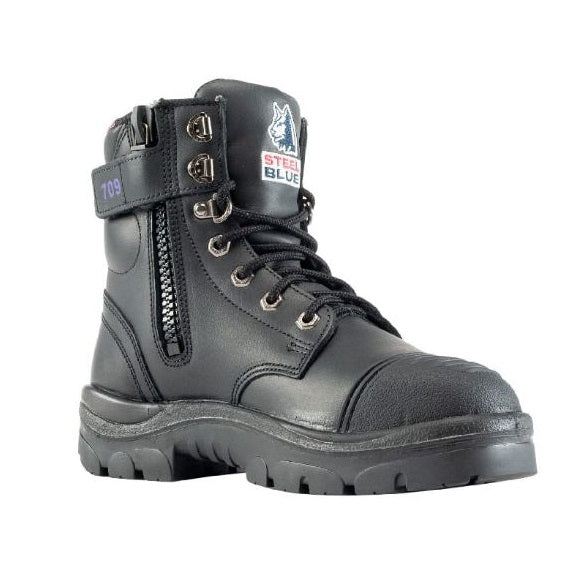 Steel Blue 512709 Argyle Zip Ladies Scuff Cap Boots Black colour - Zip side view - Women's Work Boots