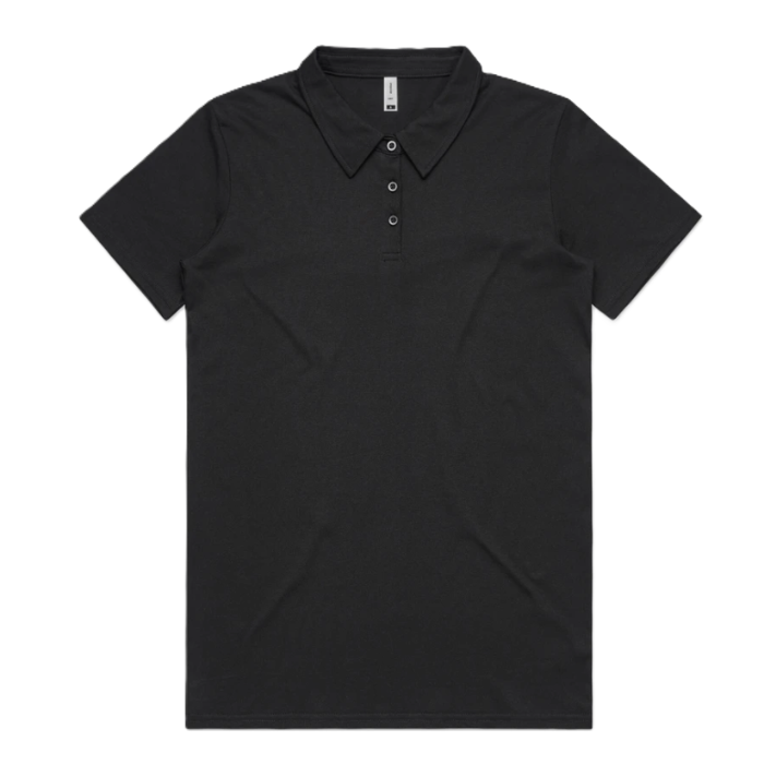 Ladies Black pre shrunk premium workplace AS Colour 4402 Womans Amy Polo front view