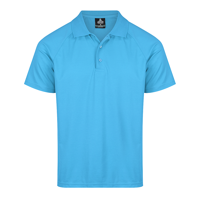 Bright pacific blue, easy care, Aussie Pacific N1306 Keira Mens Polo, front view
