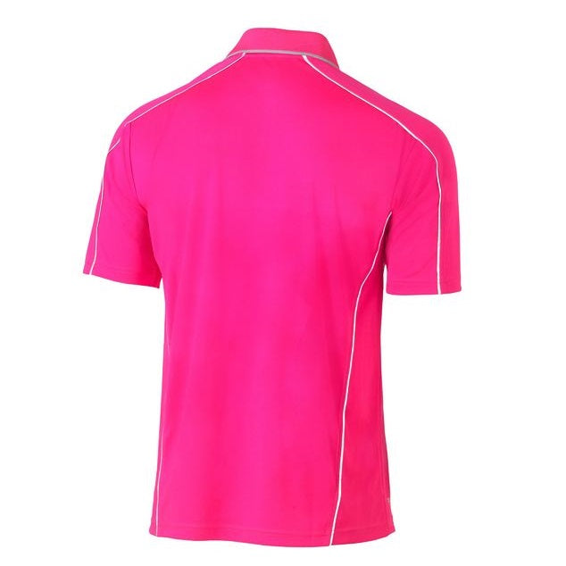 Bisley BK1425 Men's Cool Mesh Polo With Reflective Piping Pink
