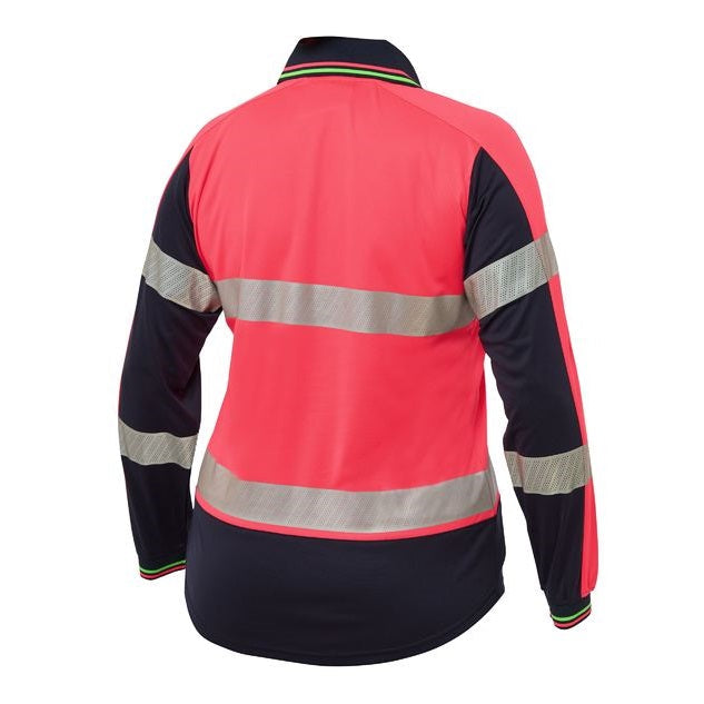 Bisley BKL6225T Womens L/S Taped Two Tone HiVis V-Neck Polo