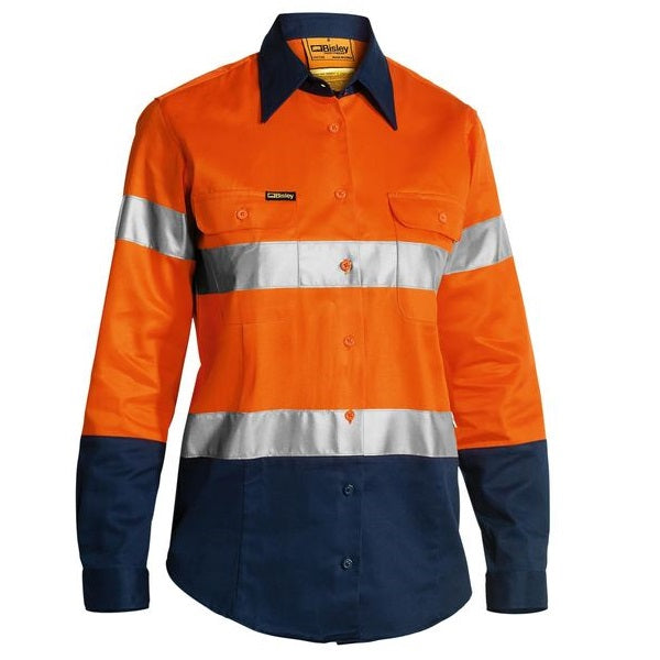 Bisley BLT6456 2-Tone Womens HiVis Drill 3M Reflective Tape Long Sleeve Shirt