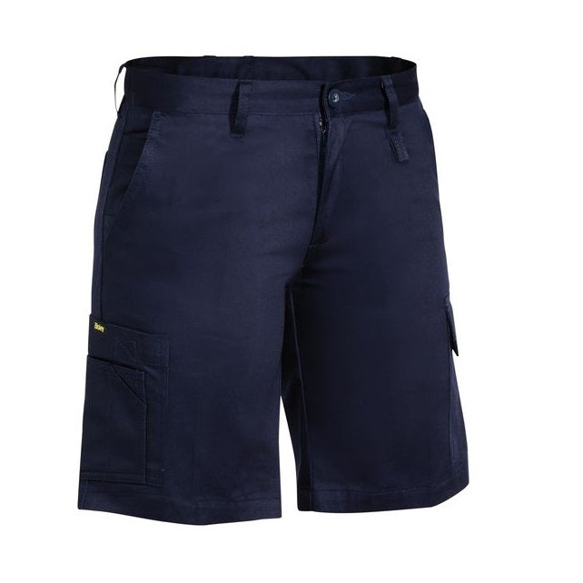 A pair of beige Bisley ladies' lightweight cargo work shorts with multiple pockets