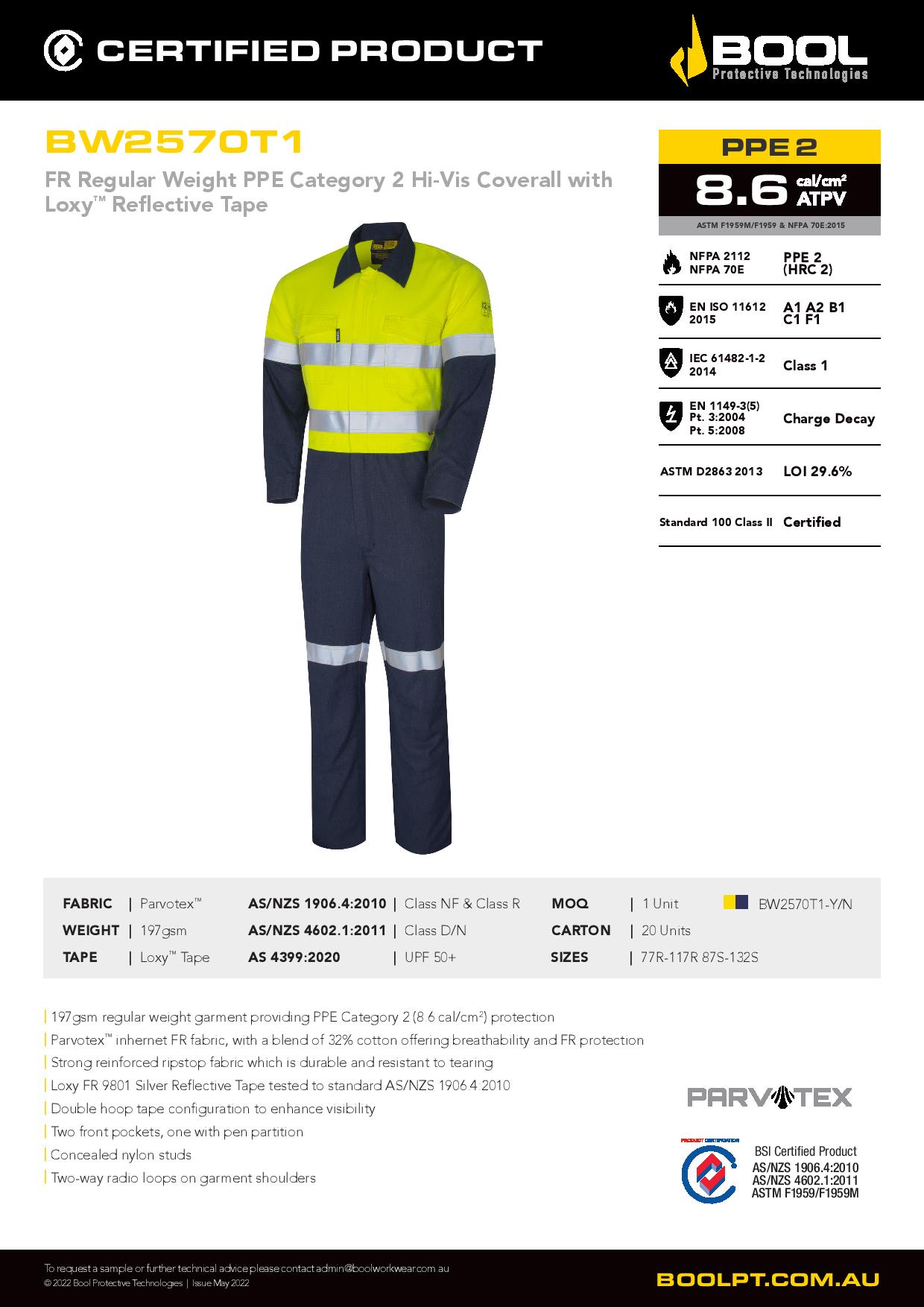 Bool BW2570T1 Regular Weight PPE2 Two Tone Coverall with Loxy™ Reflective Tape