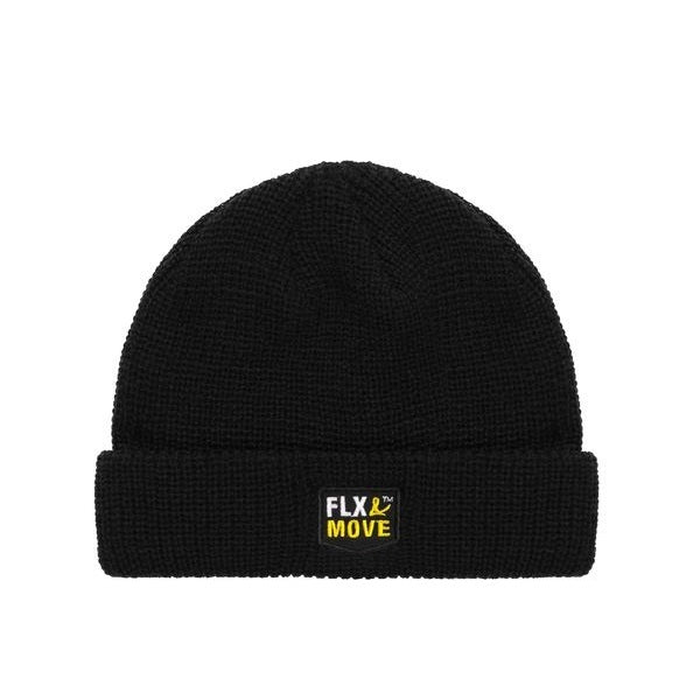 Mens black tradie beanie, roll up, Bisley BBEAN69 Flex And Move Beanie, front view