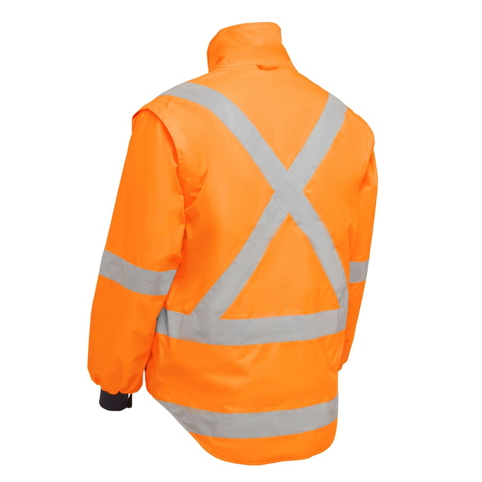 Bisley BJ6374XT X Taped 5 in 1 Rain Jacket, high visability, rear view alternative
