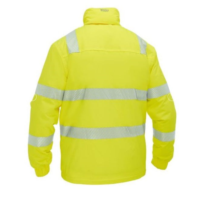Hi Vis yellow, Bisley BJ6842T Taped Hi Vis Heated Jacket With Hood, rear view