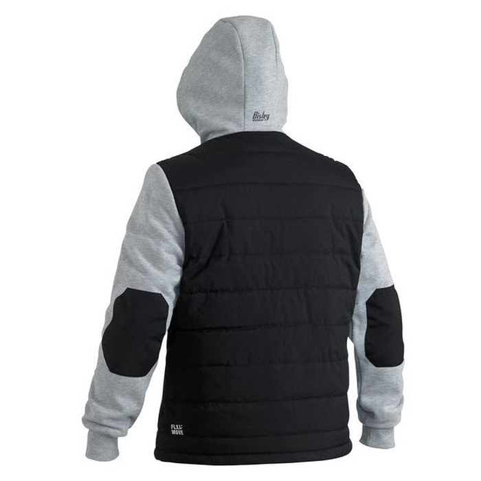 Bisley BJ6944 Flex and Move Contrast Puffer Fleece Hoodie, black/grey, rear view