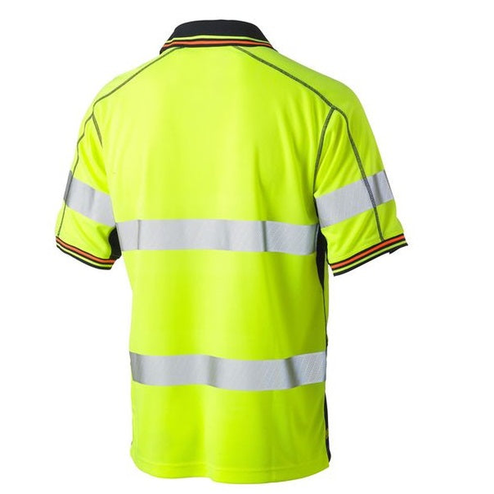 Yellow/navy, rear view, Bisley BK1219T Taped 2-Tone HiVis Polyester Mesh Short Sleeve Polo Shirt