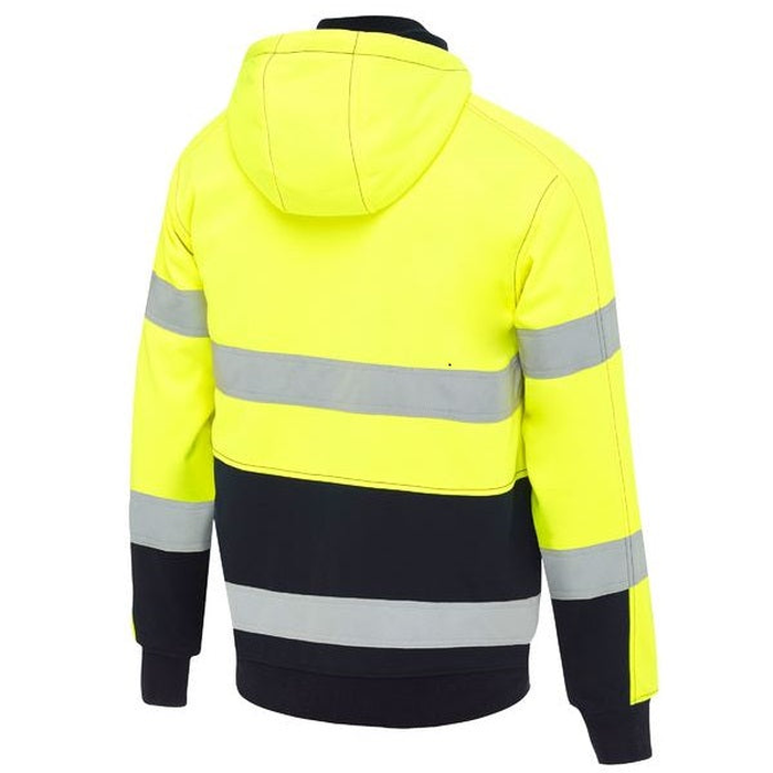 Bisley BK6988T Taped HiVis Fleece Hoodie With Sherpa Lining, yellow/navy, rear view