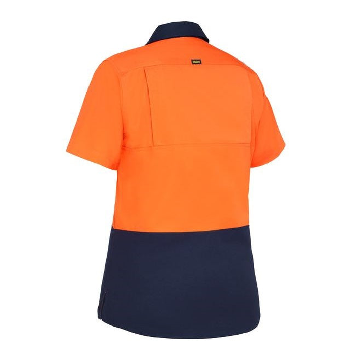 Bisley BL1895 Womens Cool Lightweight HiVis Drill Shirt, orange/navy rear view
