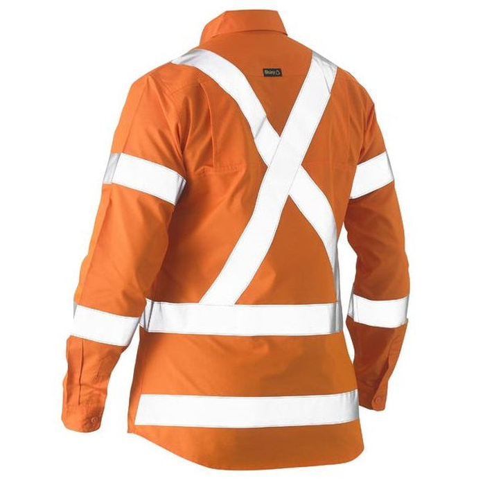 Bisley BL6266XT Womens X Taped HiVis Recycled Drill Shirt, orange, rear view