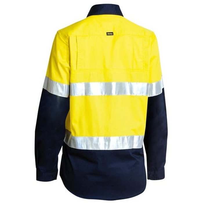 Bisley BL6896 Ladies HiVis Cool Lightweight Shirt With Tape, yellow/navy, rear view
