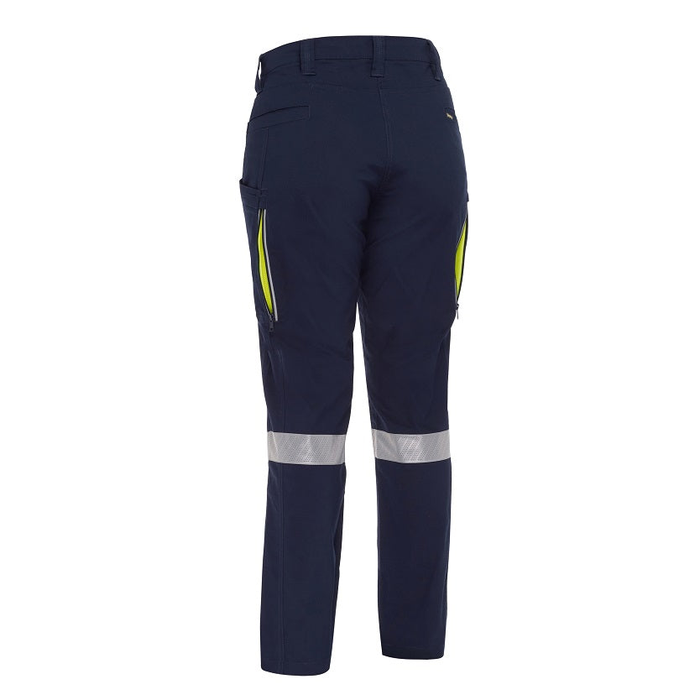 Bisley BPCL6150T Womens X Airflow™ Taped Vented Cargo Pants, navy/yellow, rear view