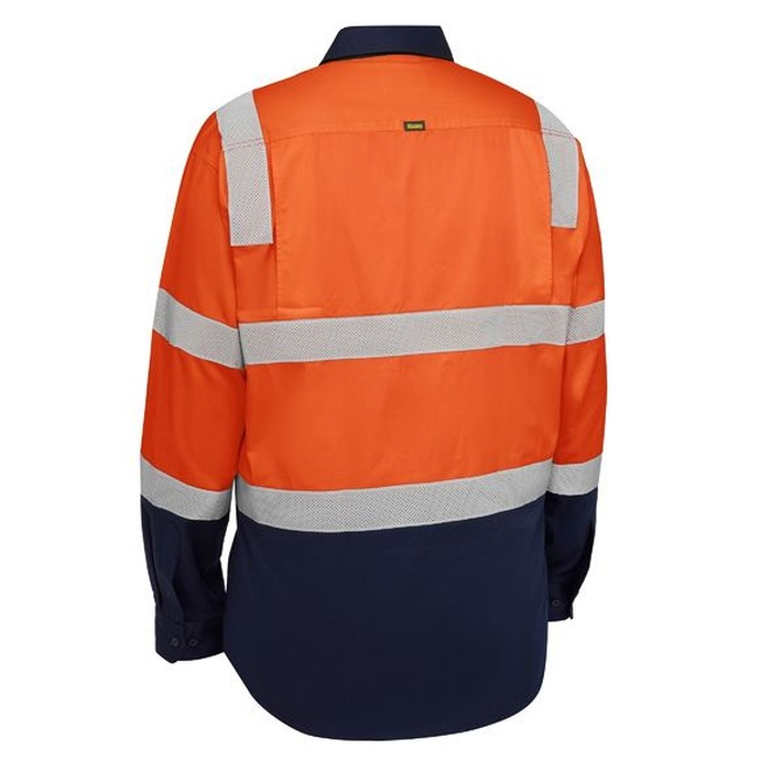 Bisley BS6396T Taped Biomotion Hi Vis Cool Lightweight Vented Shirt, orange/navy rear view