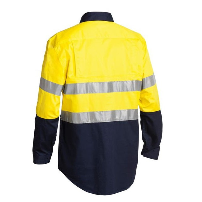 Bisley BSC6896 2-Tone HiVs Cool Lightweight Closed Front Long Sleeve Shirt 3M Tape, yellow/navy, rear view