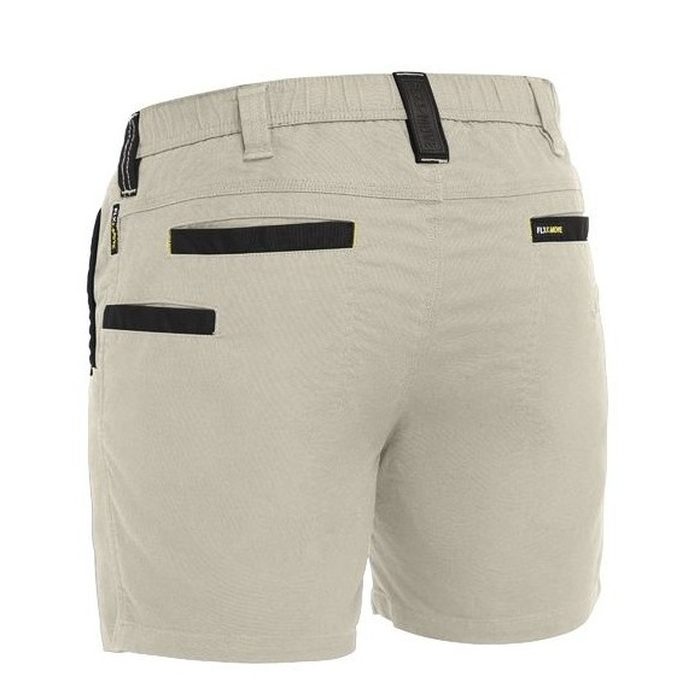 Stone, rear view, Bisley BSH1339 Flx & Move™ Elastic Waist Stretch Short Shorts
