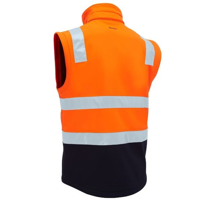 vest, orange/navy, rear view, Bisley BJ6078T Taped Two Tone Hi Vis 3 In 1 Soft Shell Jacket