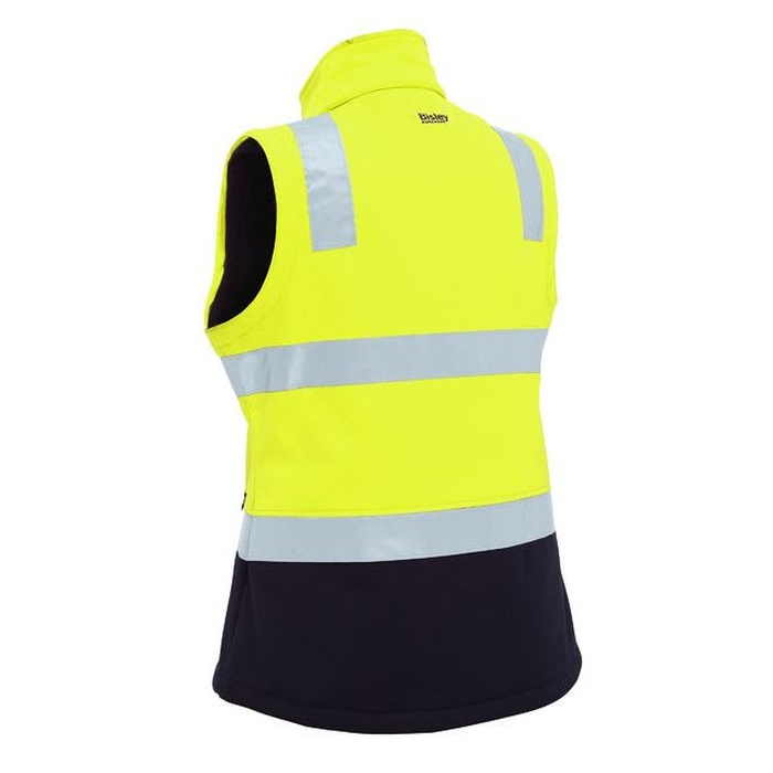 Vest, yellow navy rear view, Bisley BJL6078T Womens Taped Two Tone HiVis 3 In 1 Soft Shell Jacket