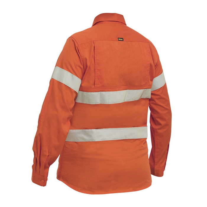 Bisley BLC6897T Womens Taped Hi Vis Cool Lightweight Closed Front Shirt, orange, rear view