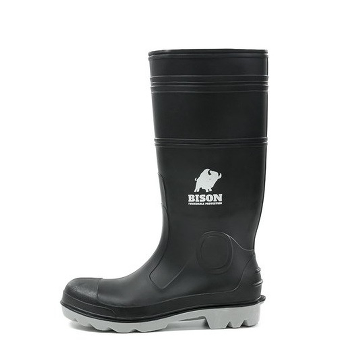 Alternative side view of Bison INCAGSBKGY Gumboot PVC Safety, black, oil and acid resistant, heavy industries