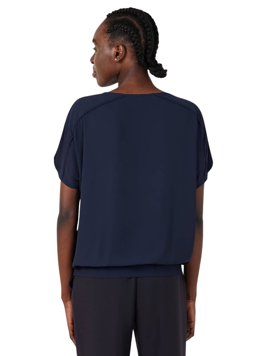NNT CATUQT Georgie Short Sleeve Rib Hem Top - Navy - Back View