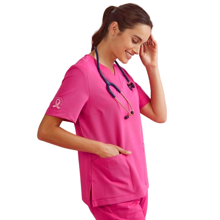 Biz Care CST245LS Womens Pink V-Neck Scrub Top