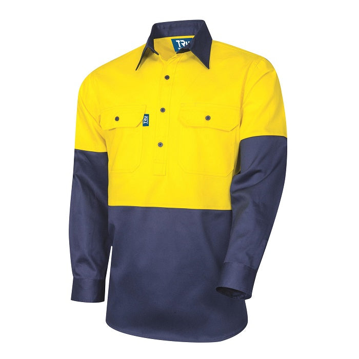 Tru Workwear DS2114 Regular Weight L/S Cotton Closed Front Hi-Vis Shirt