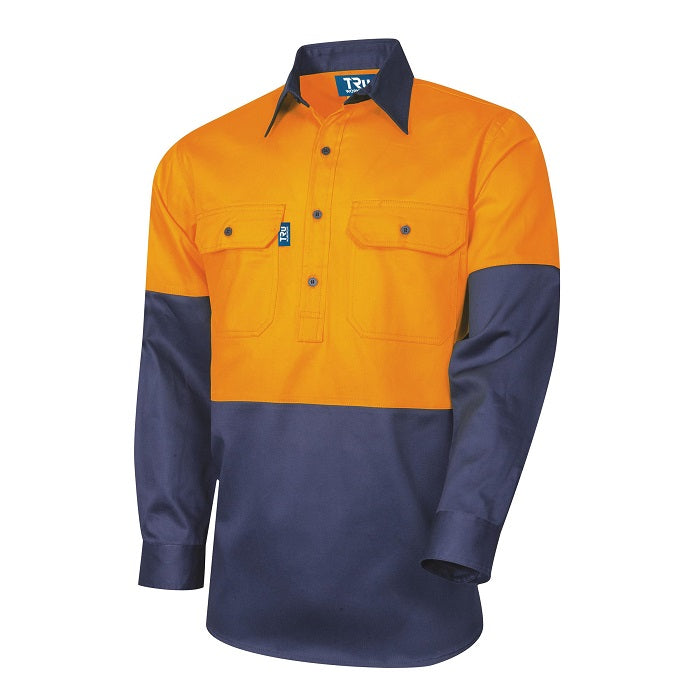 Tru Workwear DS2114 Regular Weight L/S Cotton Closed Front Hi-Vis Shirt