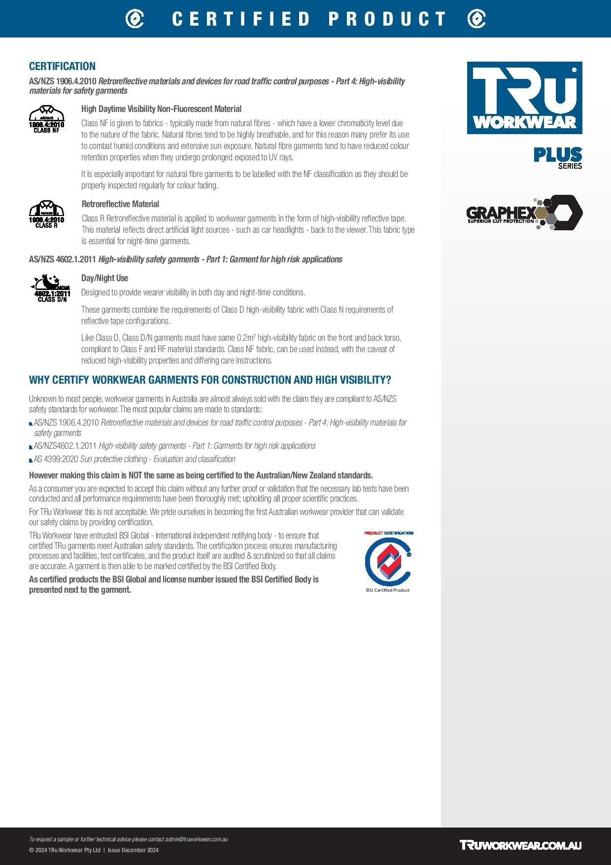 Tru Workwear DS2168GX Lightweight Vented Hi-Vis Drill Shirt with Graphex® Cut Resistant Sleeve