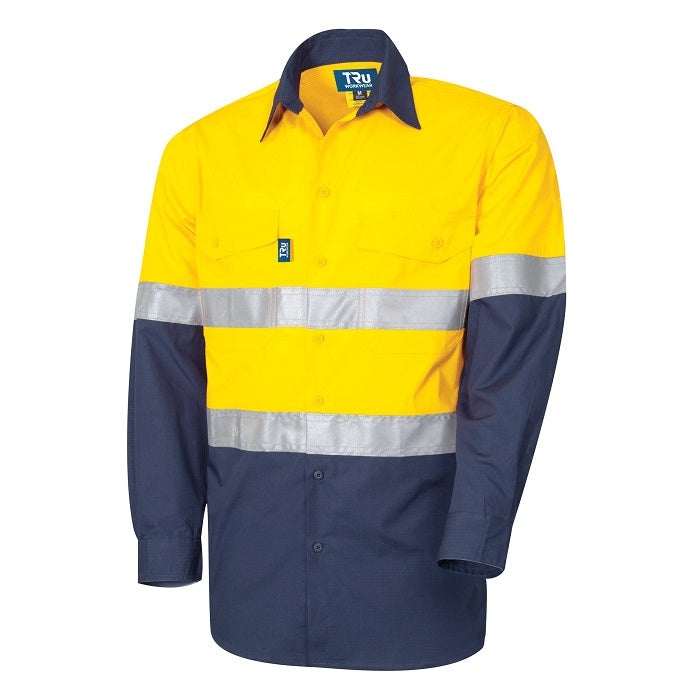 Tru Workwear DS2169T1 Ripstop Vented L/S Hi-Vis Cotton With Reflective Tape