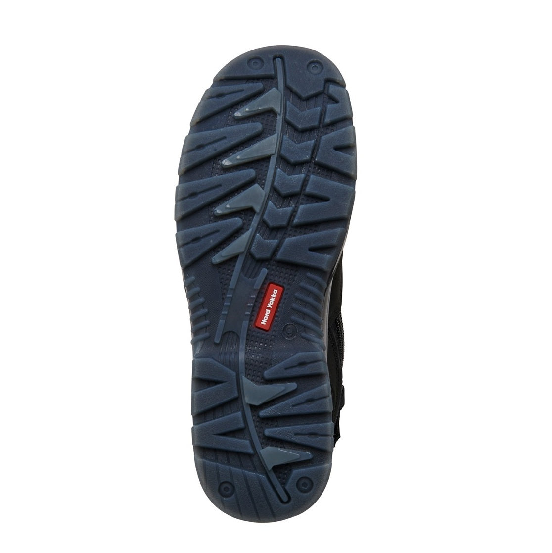 Black shoe sole with a red label on a white background