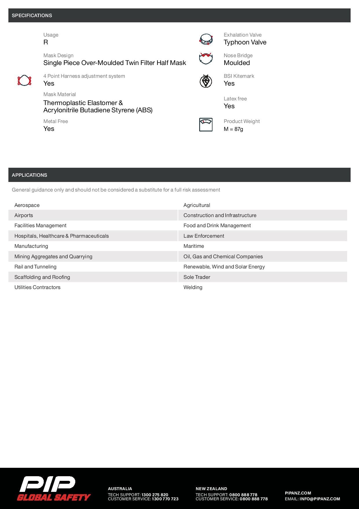 PIP BHT003-0L5-0AN Force Typhoon 8 Half Mask Respirator Only - Medium