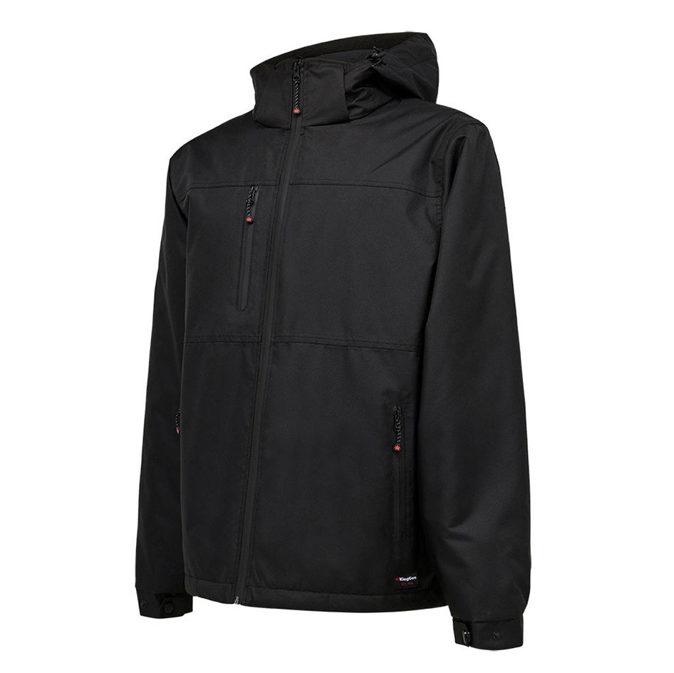 Black jacket with a hood on a white background