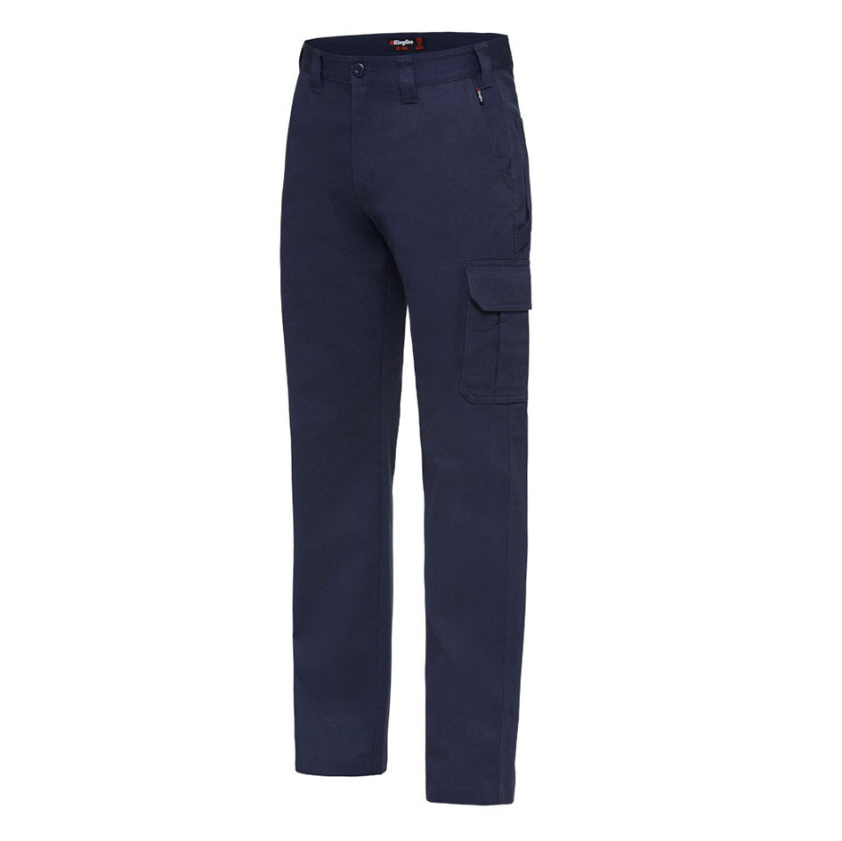 Navy blue cargo pants on a white background