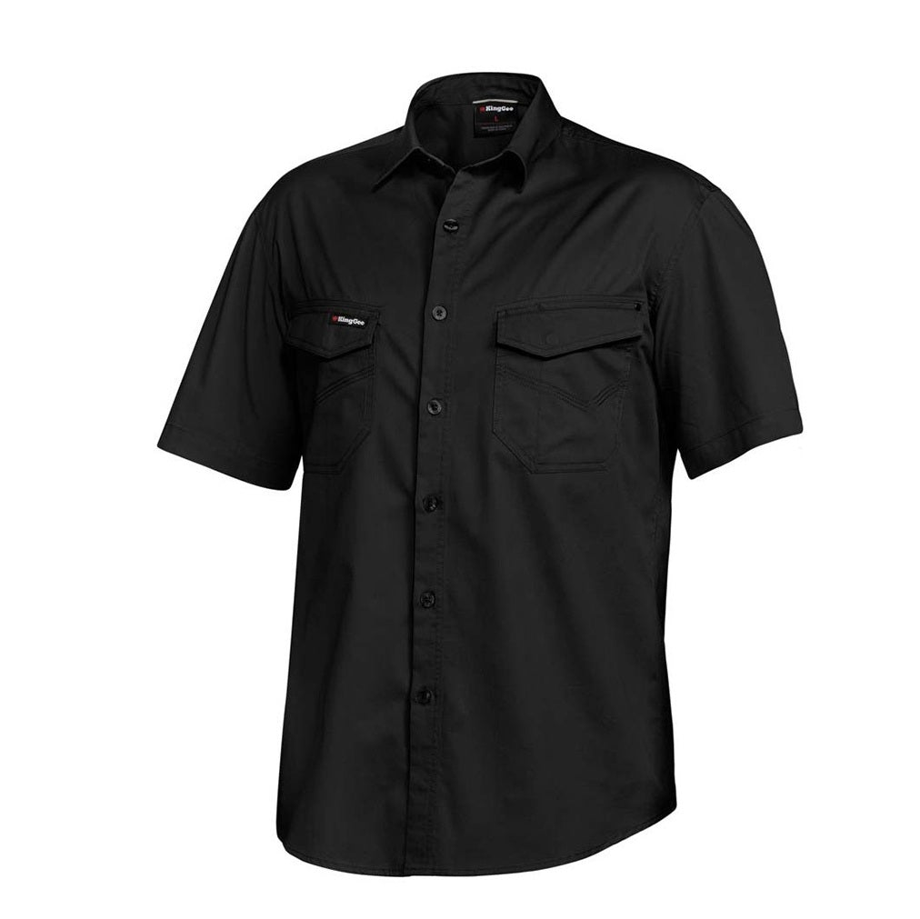 KingGee K14355 Tradie Short Sleeve Shirt - Black - Front View