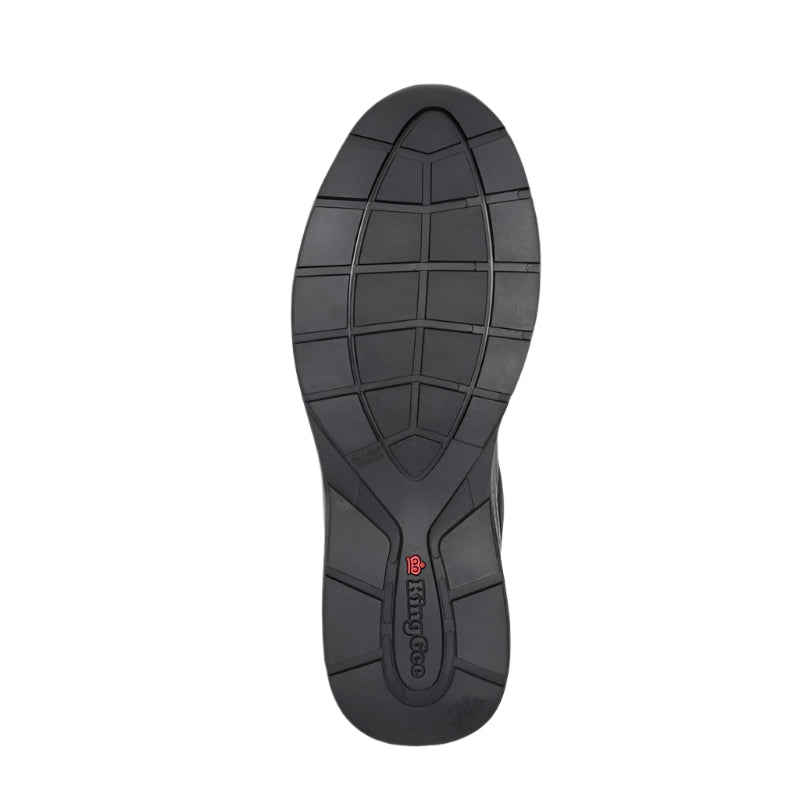 Black shoe sole with brand logo on a white background