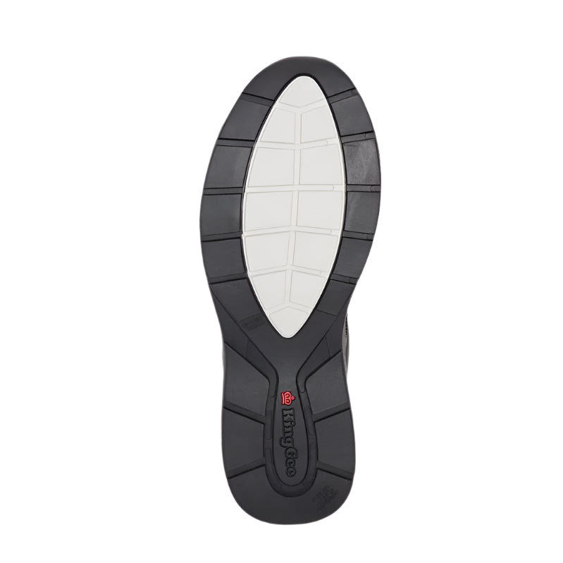 Black and white shoe sole with a brand logo on a white background
