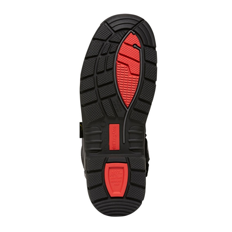 Black and red sole of a shoe on a white background