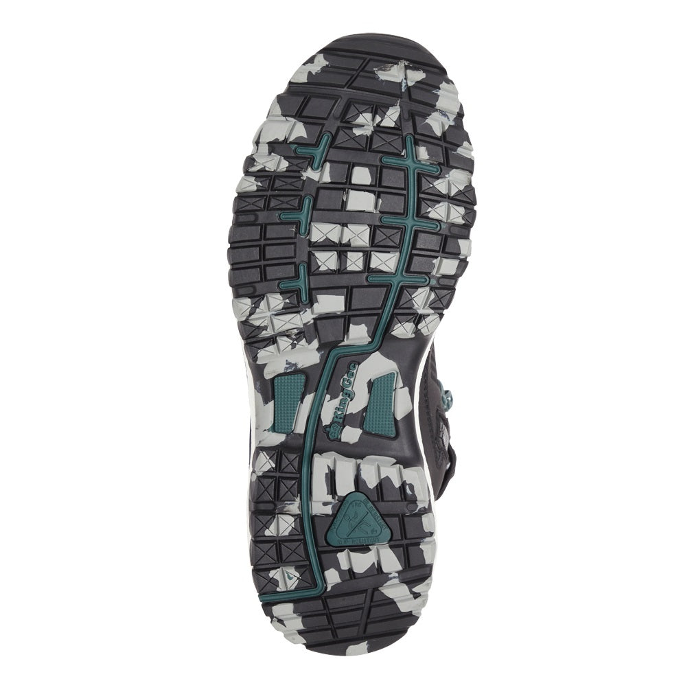 Close-up of a shoe sole with a geometric pattern on a white background