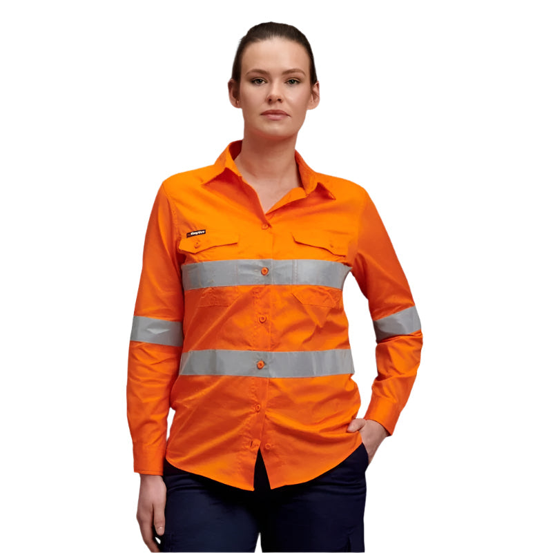 KingGee K44545 Workcool 2 Ladies HiVis Reflective Shirt L/S