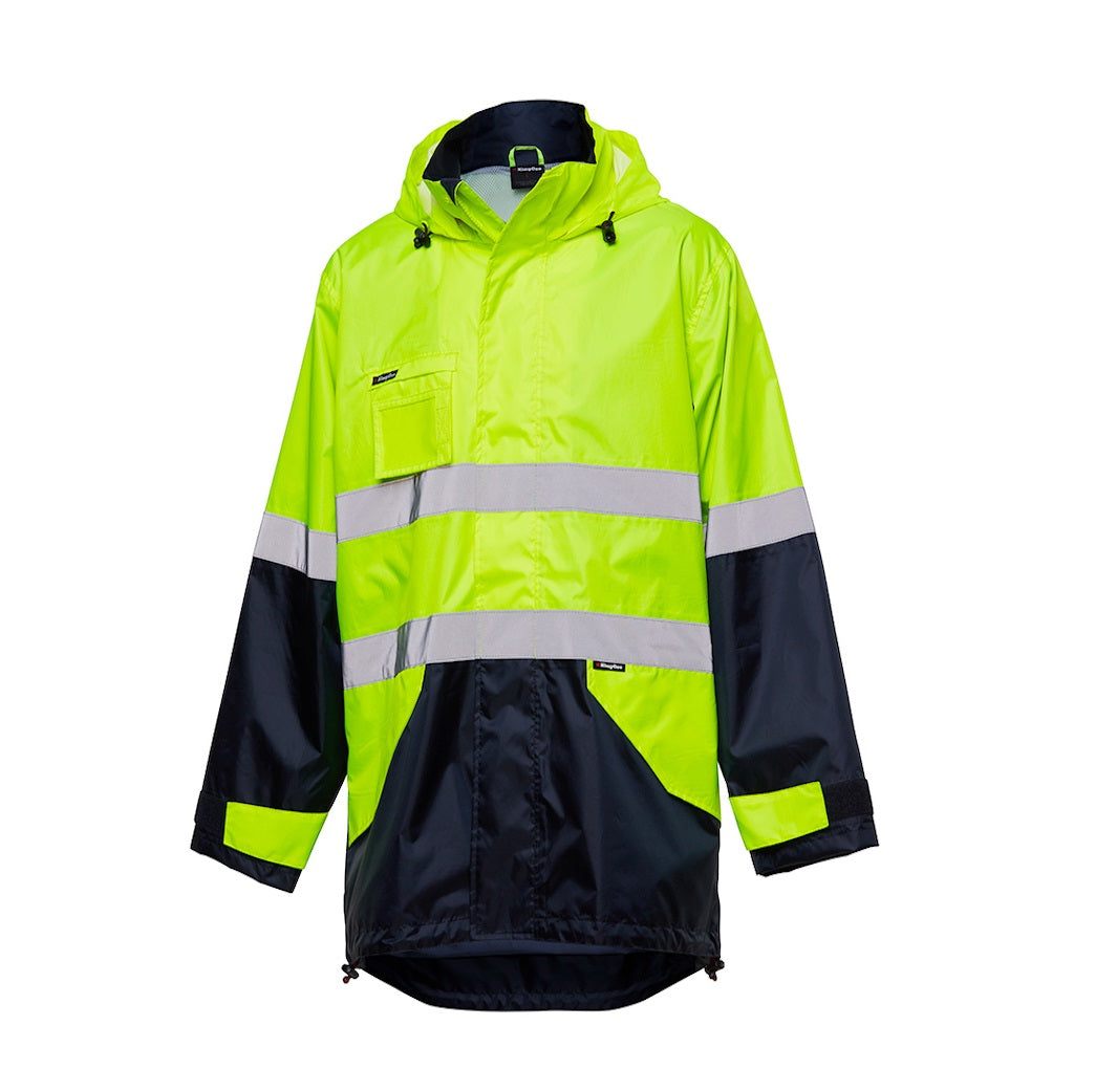 Reflective safety jacket with high-visibility yellow and black colors on a white background