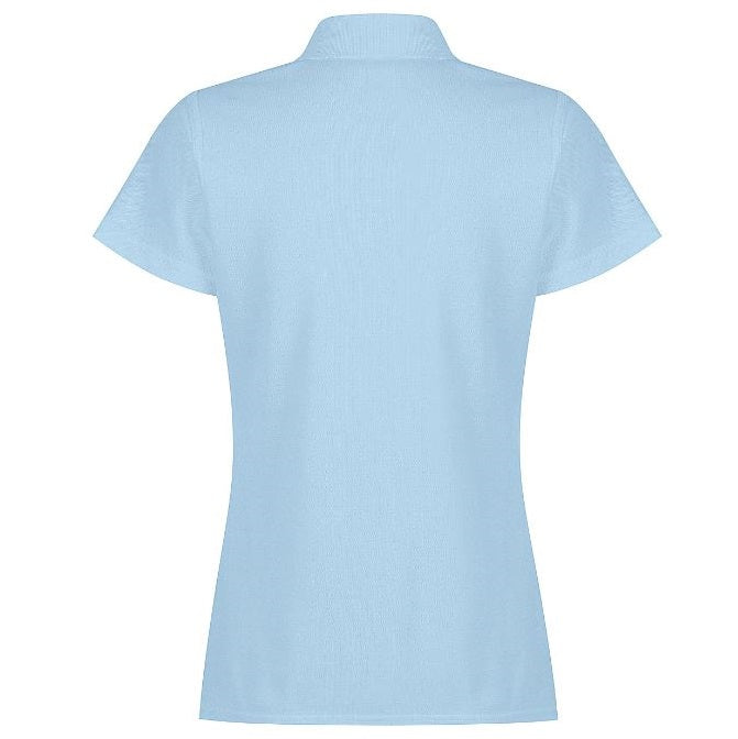 A sky blue coloured Aussie Pacific N2312 Hunter ladies polo shirt with short sleeves and a collar - Back view