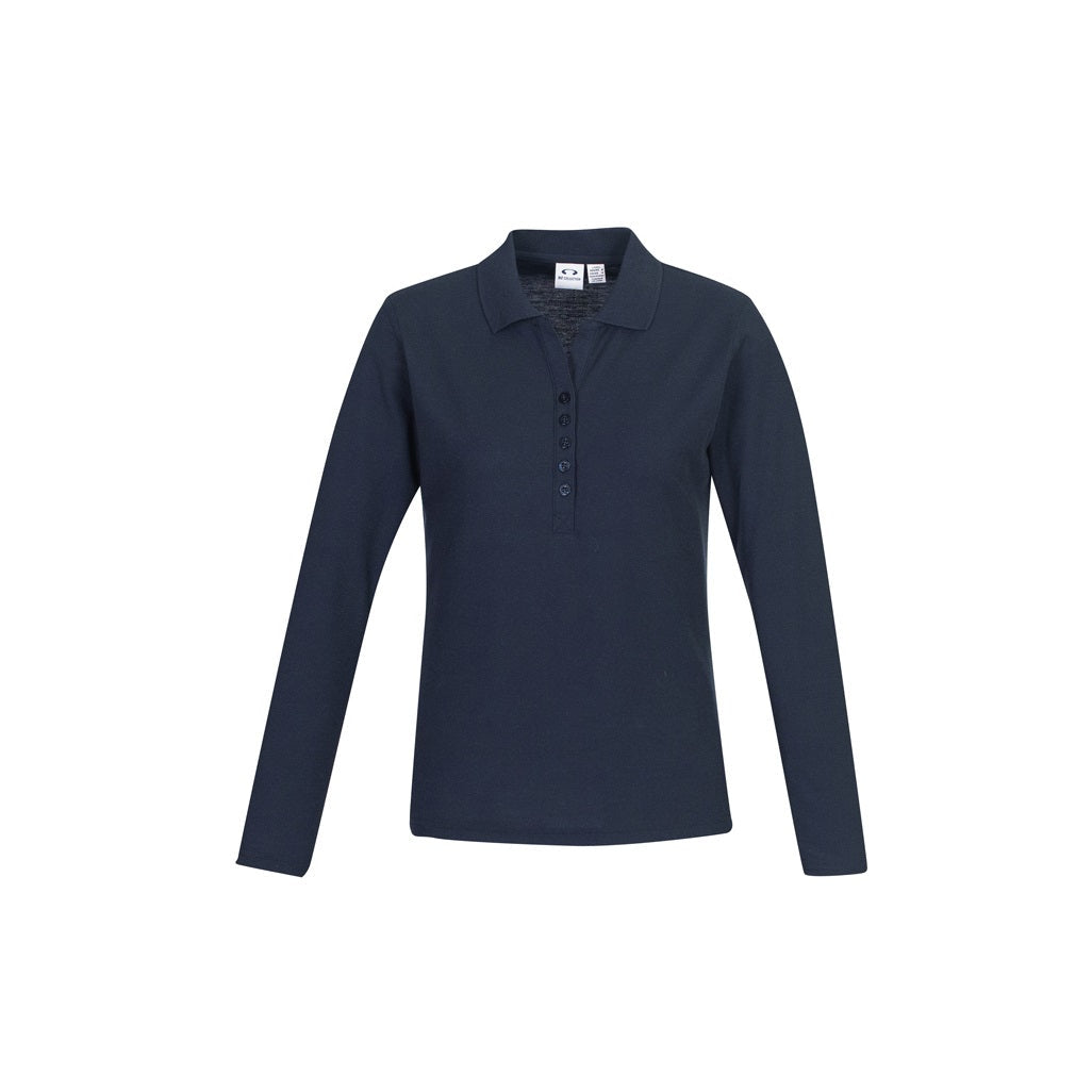Biz Collection P400LL Crew Ladies L/S Polo in colour Navy - front view