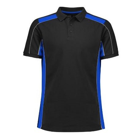 Biz Collection P413US Unisex Grid Short Sleeve Polo - Black/Royal - Back View